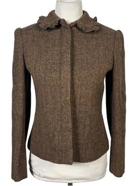 Paul Costelloe VTG Wool Twee Tweed Dark Academia Peter Pan Collar Jacket Sz 8